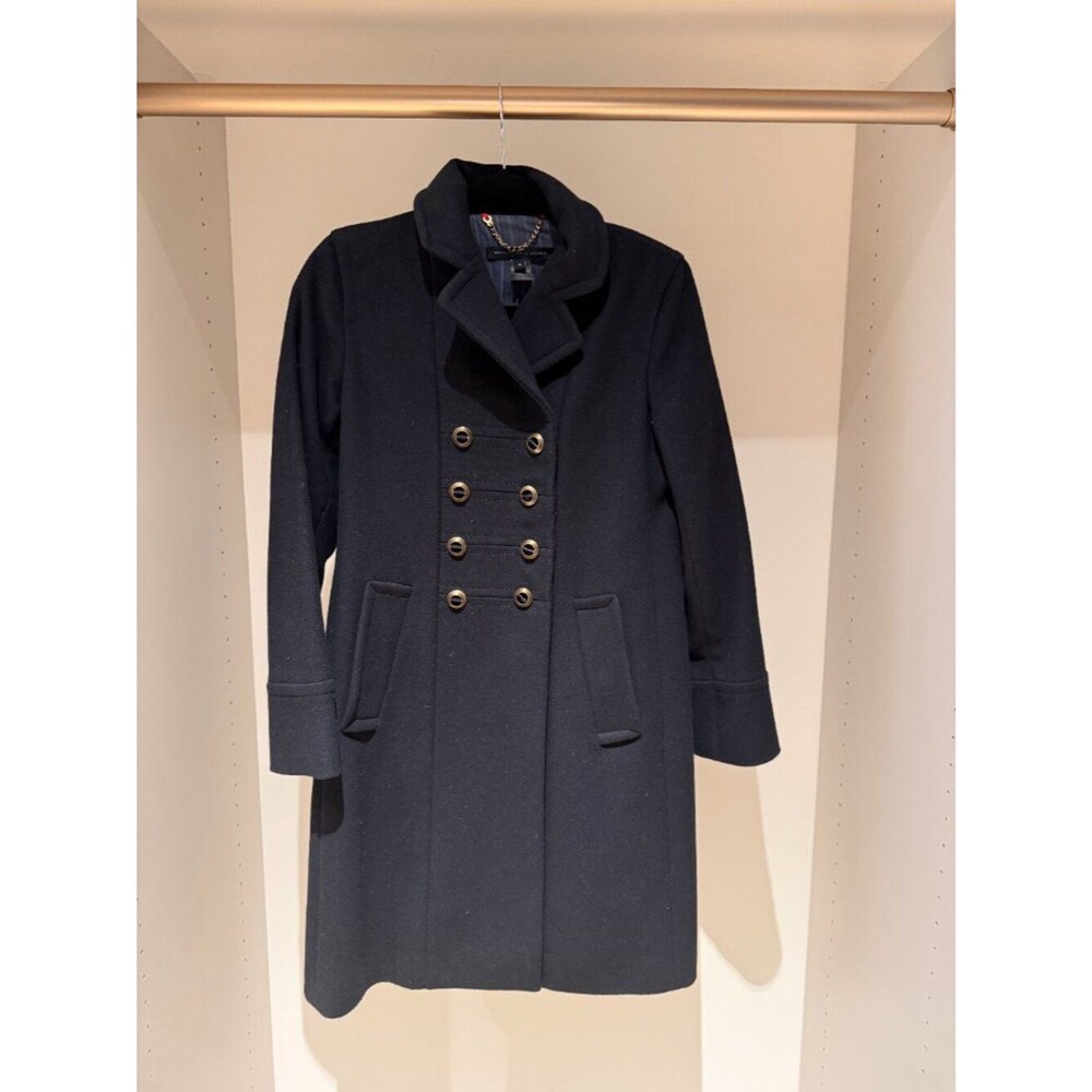 Marc by Marc Jacobs Black Wool Double-Breasted Coat Gold Buttons Striped S